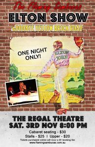 The Elton John Show - Sat 3 Nov Poster sm - Flaming Sambucas - KMPR - The Clothesline
